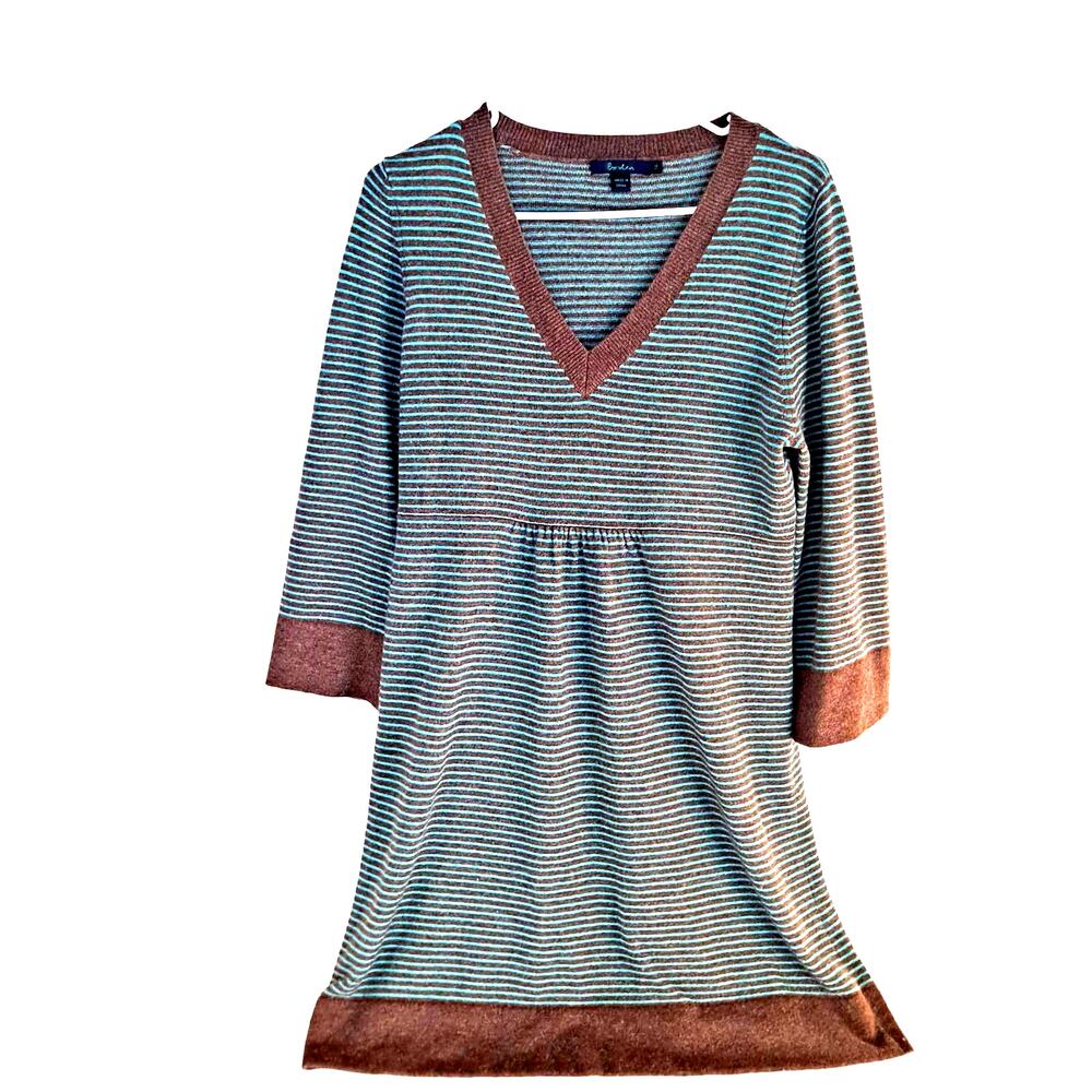 Boden Sweater Dress Cashmere  Size 10 Med Stripes Brownish Gray Blue FLAW